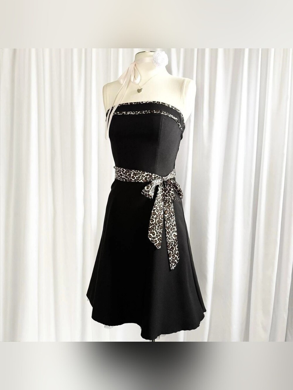 Strapless Black Dress with Leopard Accent
